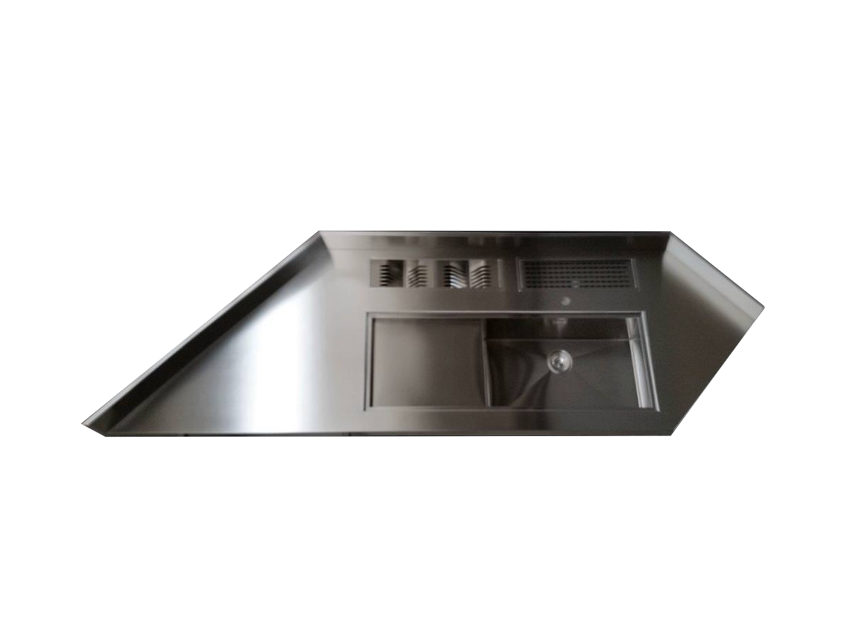 Piano angolare con lavello tagliere e vaschetta attrezzata - GPS Inox